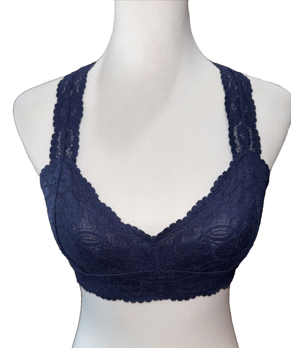Free People Intimately Floral Lace Racerback Bralette Navy Stretch Bralette S